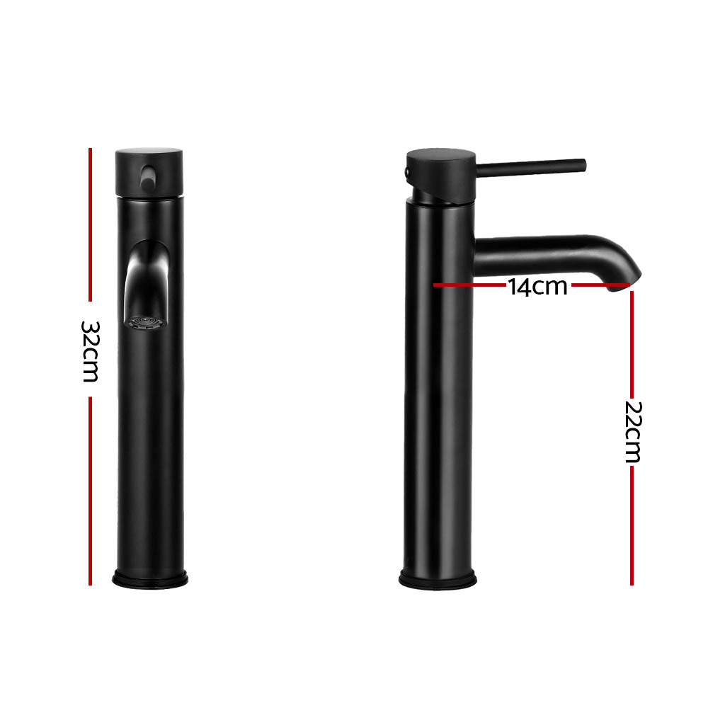 Cefito | Bathroom Basin Mixer Tap | Round Tall Faucet | Vanity Laundry | Black