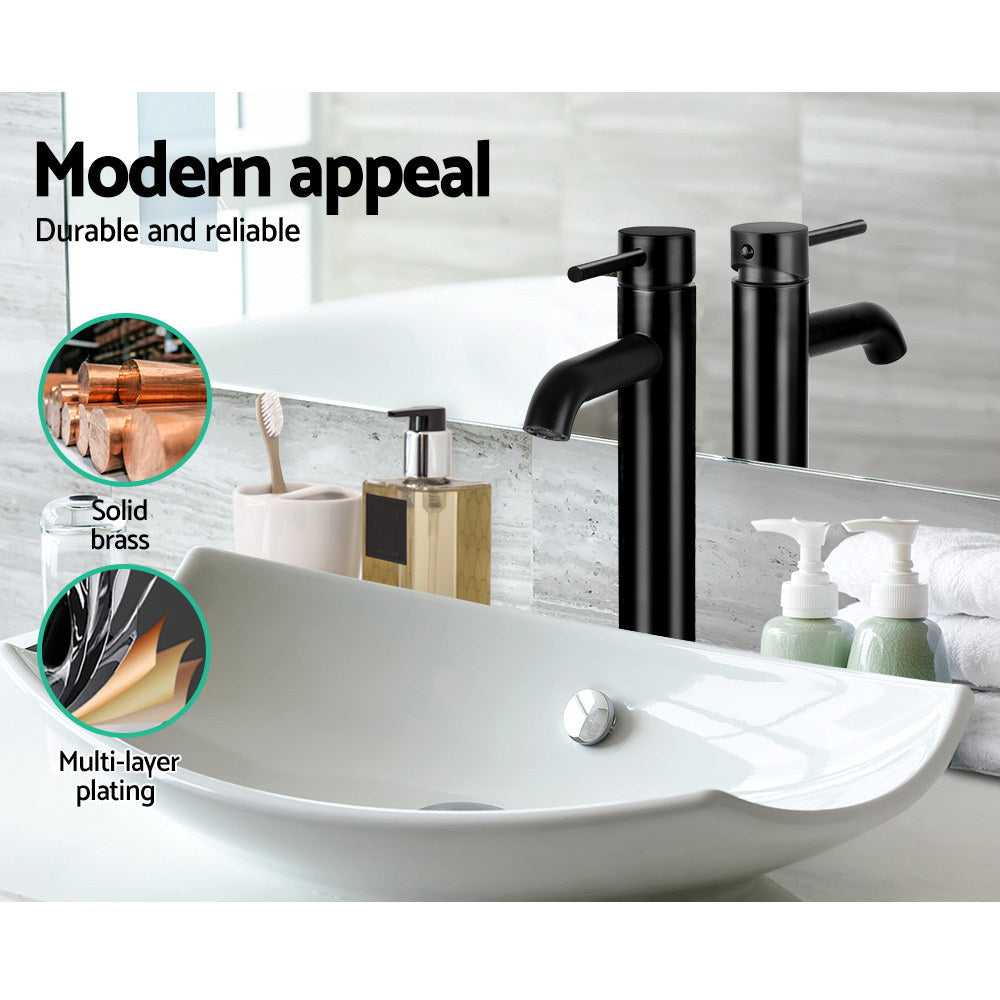 Cefito | Bathroom Basin Mixer Tap | Round Tall Faucet | Vanity Laundry | Black