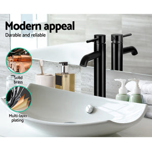 Cefito | Bathroom Basin Mixer Tap | Round Tall Faucet | Vanity Laundry | Black