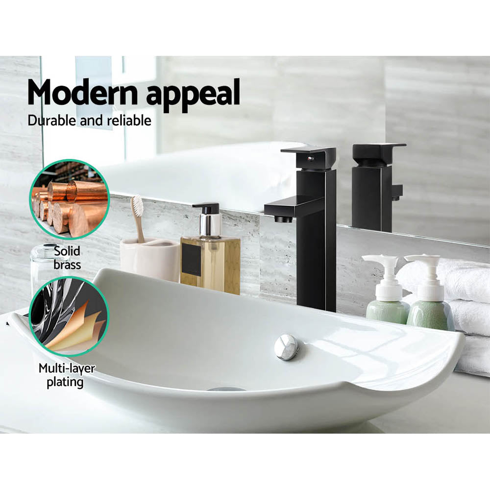 Cefito | Bathroom Basin Mixer Tap | Square Tall Faucet | Vanity Laundry | Black