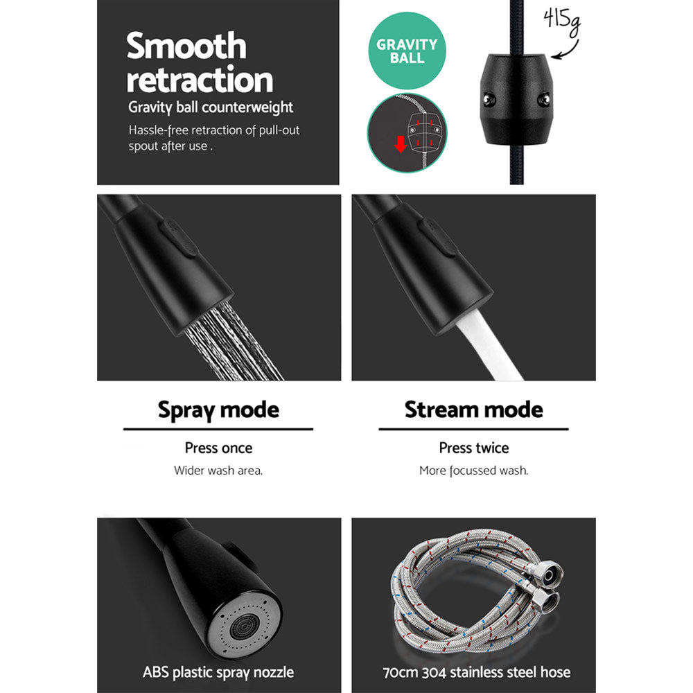 Cefito | Kitchen Mixer Tap | Pull Out | 2 Mode Sink Faucet | Basin Laundry | Black