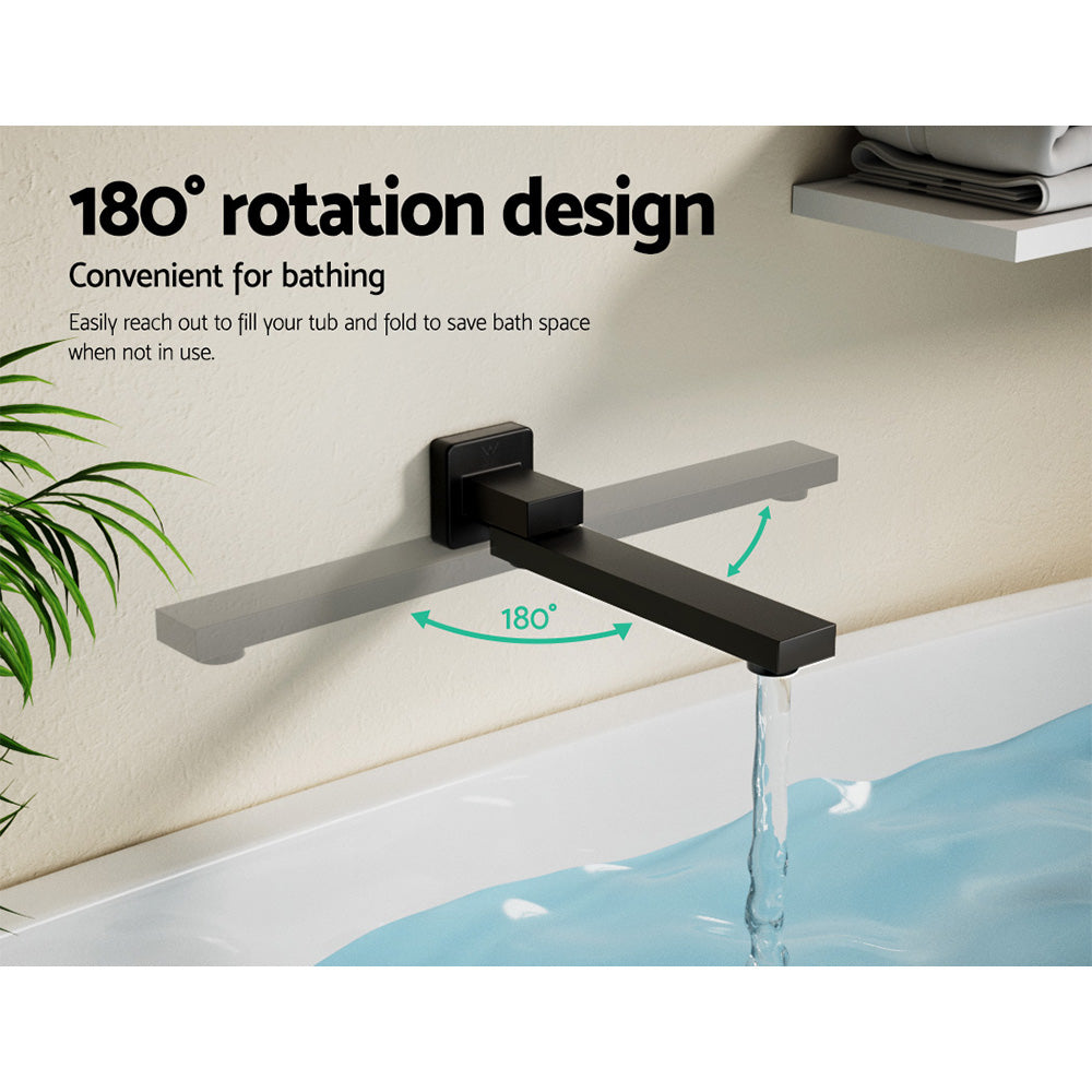Cefito | Bathroom Mixer Spout | Wall Bath Tap | Square Swivel Bathtub | Black