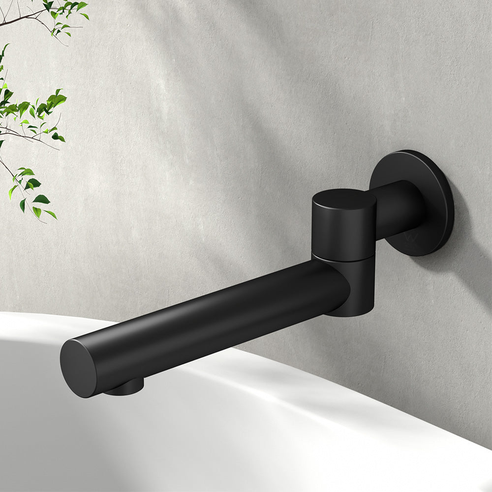Bathroom Mixer Spout | Wall Bath Tap | Round | Swivel | Bathtub | Black