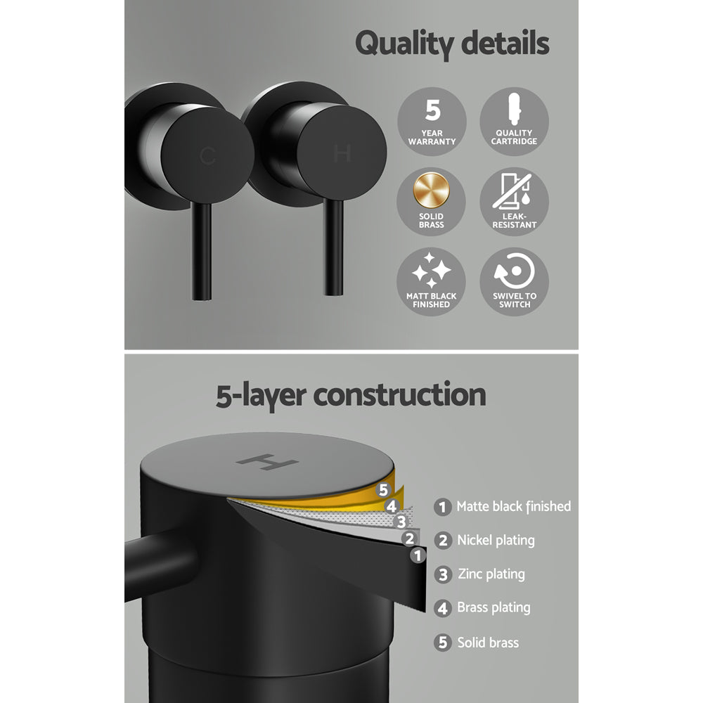 Basin Twin Tap | Wall Round | Brass Faucet | Shower Bathtub | Black