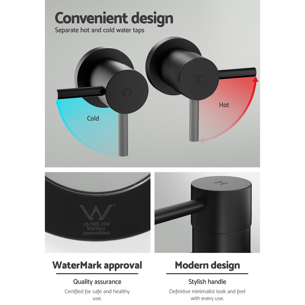 Basin Twin Tap | Wall Round | Brass Faucet | Shower Bathtub | Black