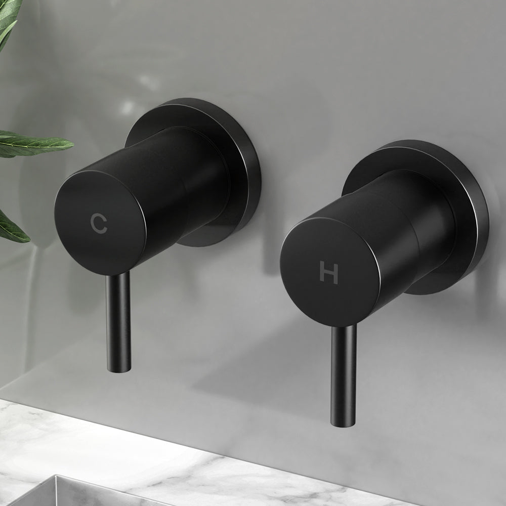 Basin Twin Tap | Wall Round | Brass Faucet | Shower Bathtub | Black