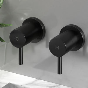Basin Twin Tap | Wall Round | Brass Faucet | Shower Bathtub | Black