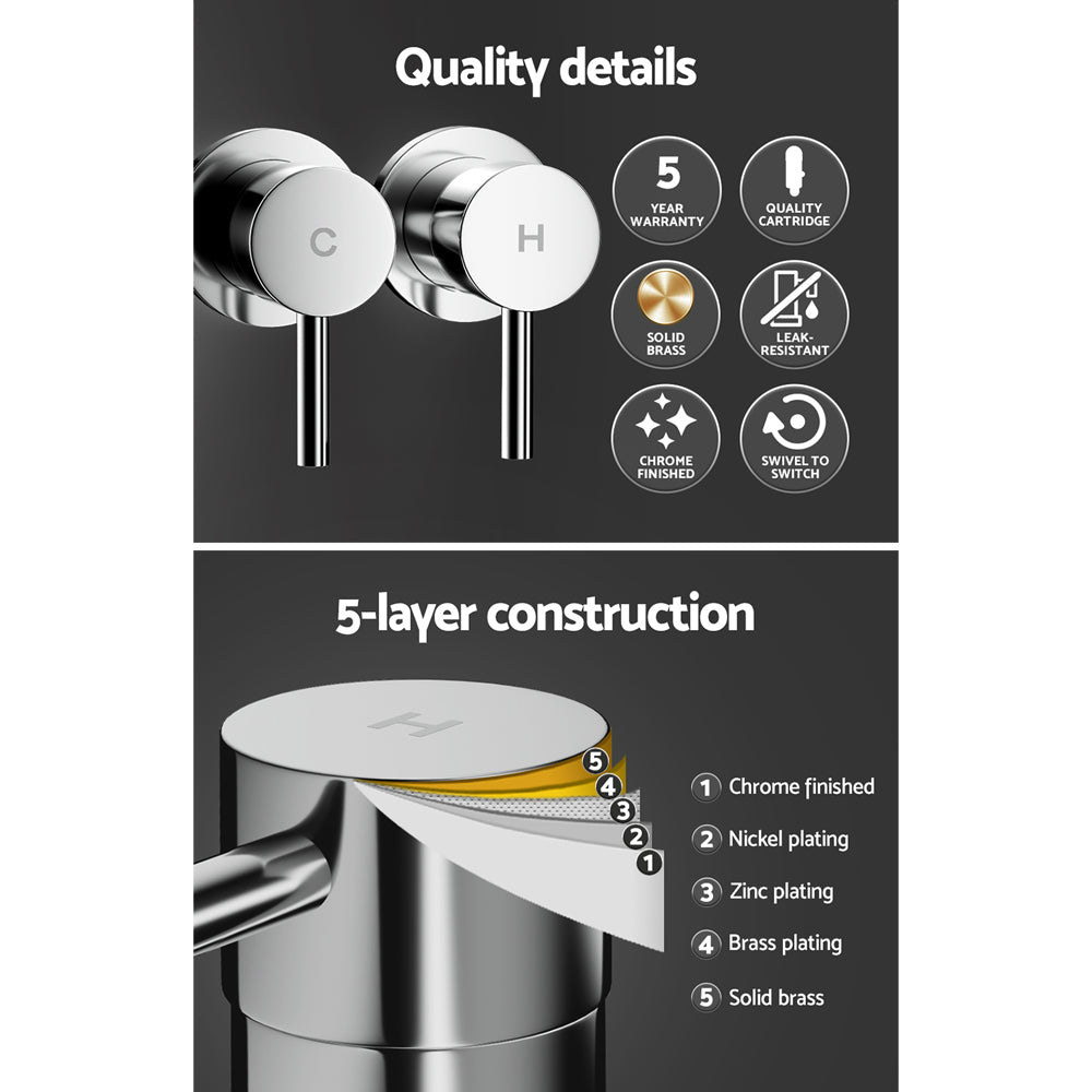 Basin Twin Tap | Wall Round | Brass Faucet | Shower Bathtub | Chrome