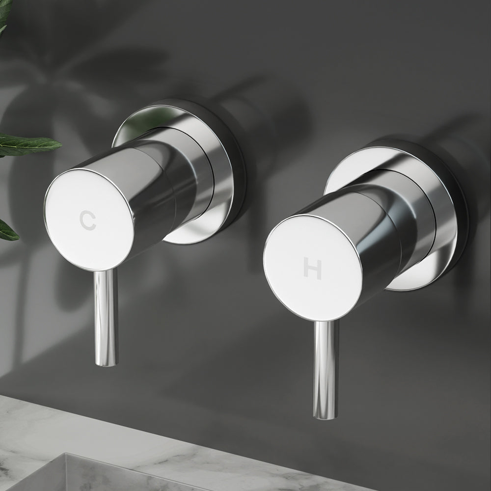 Basin Twin Tap | Wall Round | Brass Faucet | Shower Bathtub | Chrome