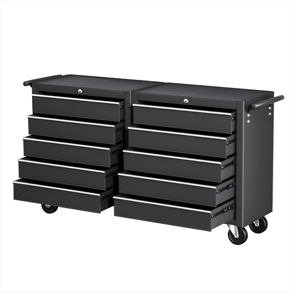 Tool Chest Trolley | 10 Drawer Rolling Toolbox | Black