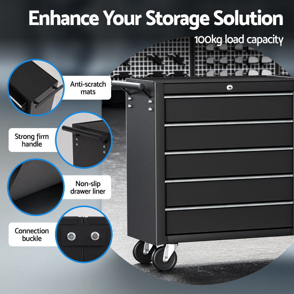 Tool Chest Trolley | 10 Drawer Rolling Toolbox | Black