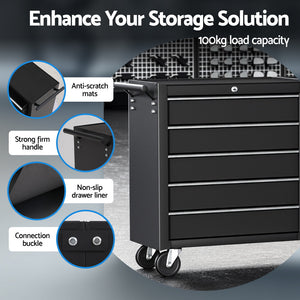 Tool Chest Trolley | 10 Drawer Rolling Toolbox | Black