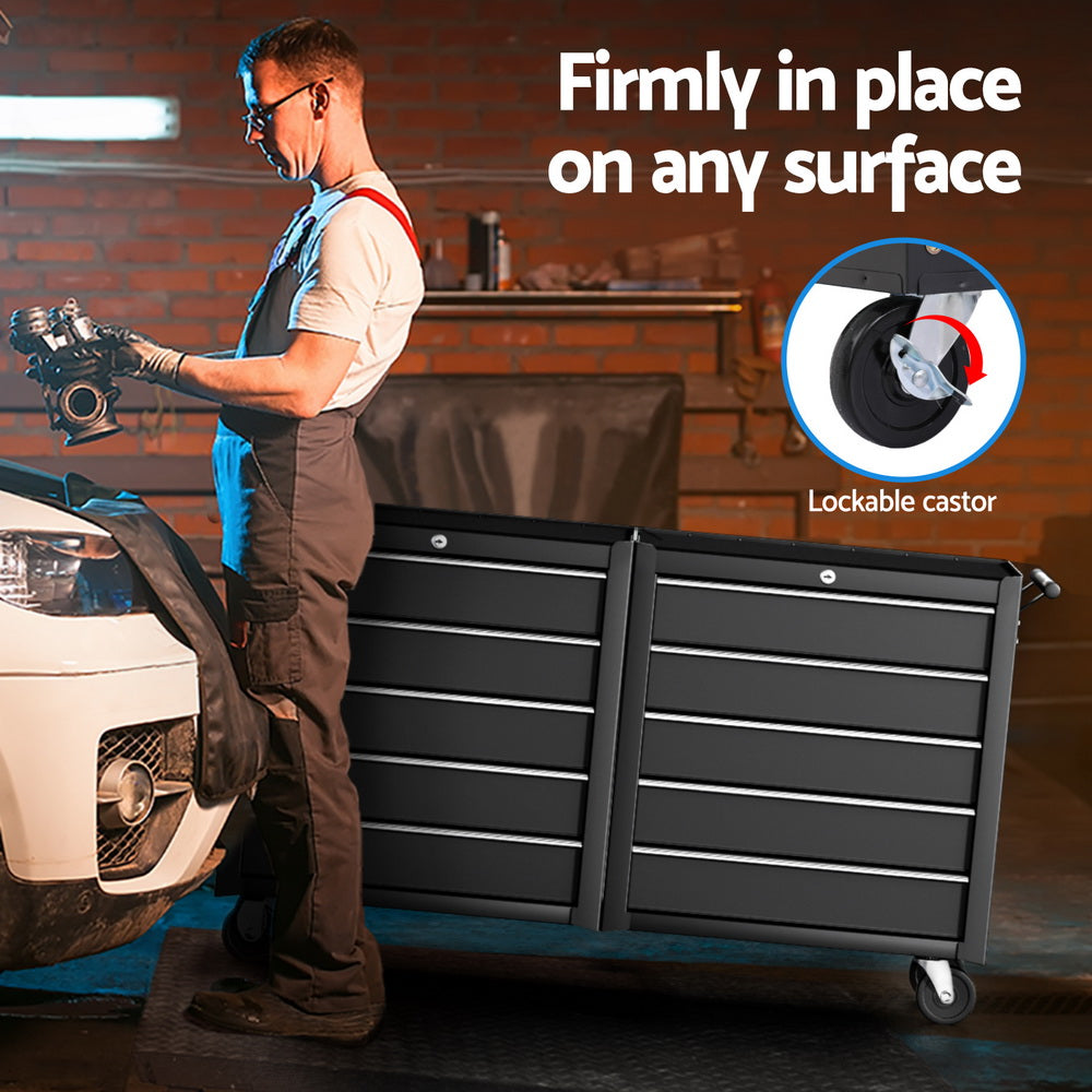 Tool Chest Trolley | 10 Drawer Rolling Toolbox | Black