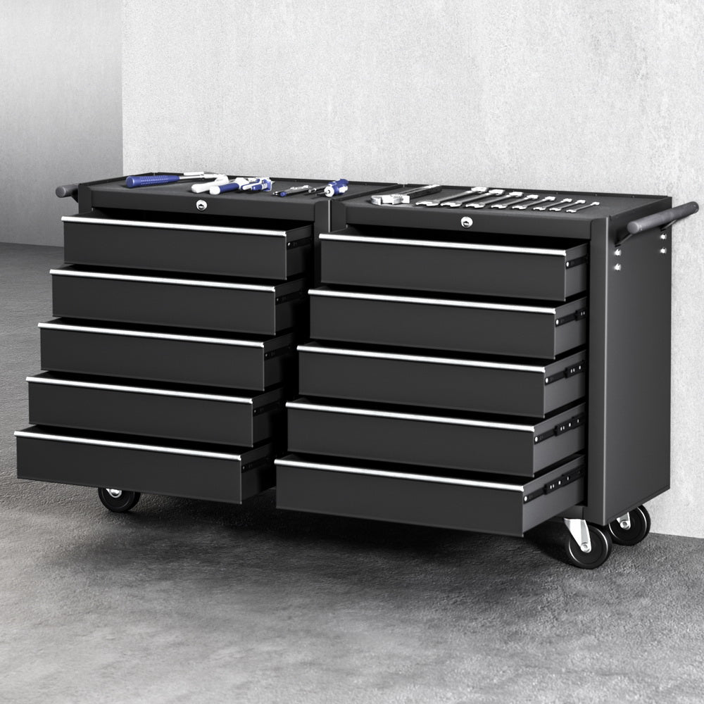 Tool Chest Trolley | 10 Drawer Rolling Toolbox | Black
