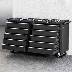 Tool Chest Trolley | 10 Drawer Rolling Toolbox | Black