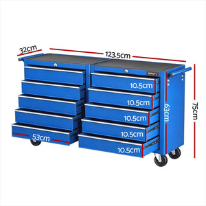 Tool Chest Trolley | 10 Drawer Toolbox | Storage Cabinet | Blue