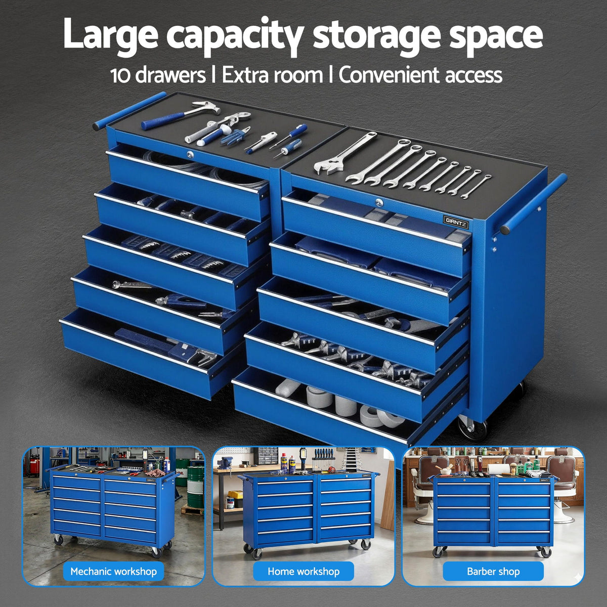 Tool Chest Trolley | 10 Drawer Toolbox | Storage Cabinet | Blue