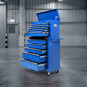 Tool Box Cabinet Chest | 14 Drawer | Mechanic Garage Storage Trolley | Blue