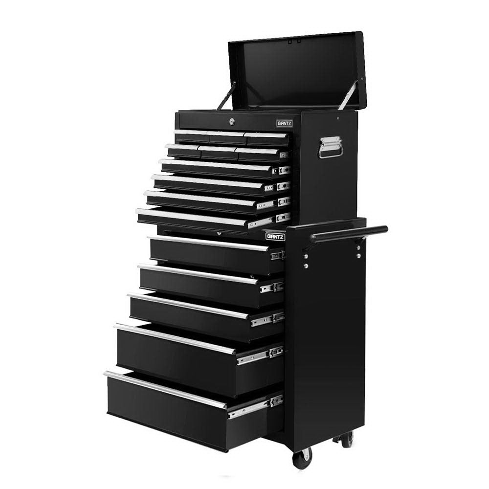 15-Drawer Tool Chest Trolley | 2-in-1 Toolbox Storage | Black