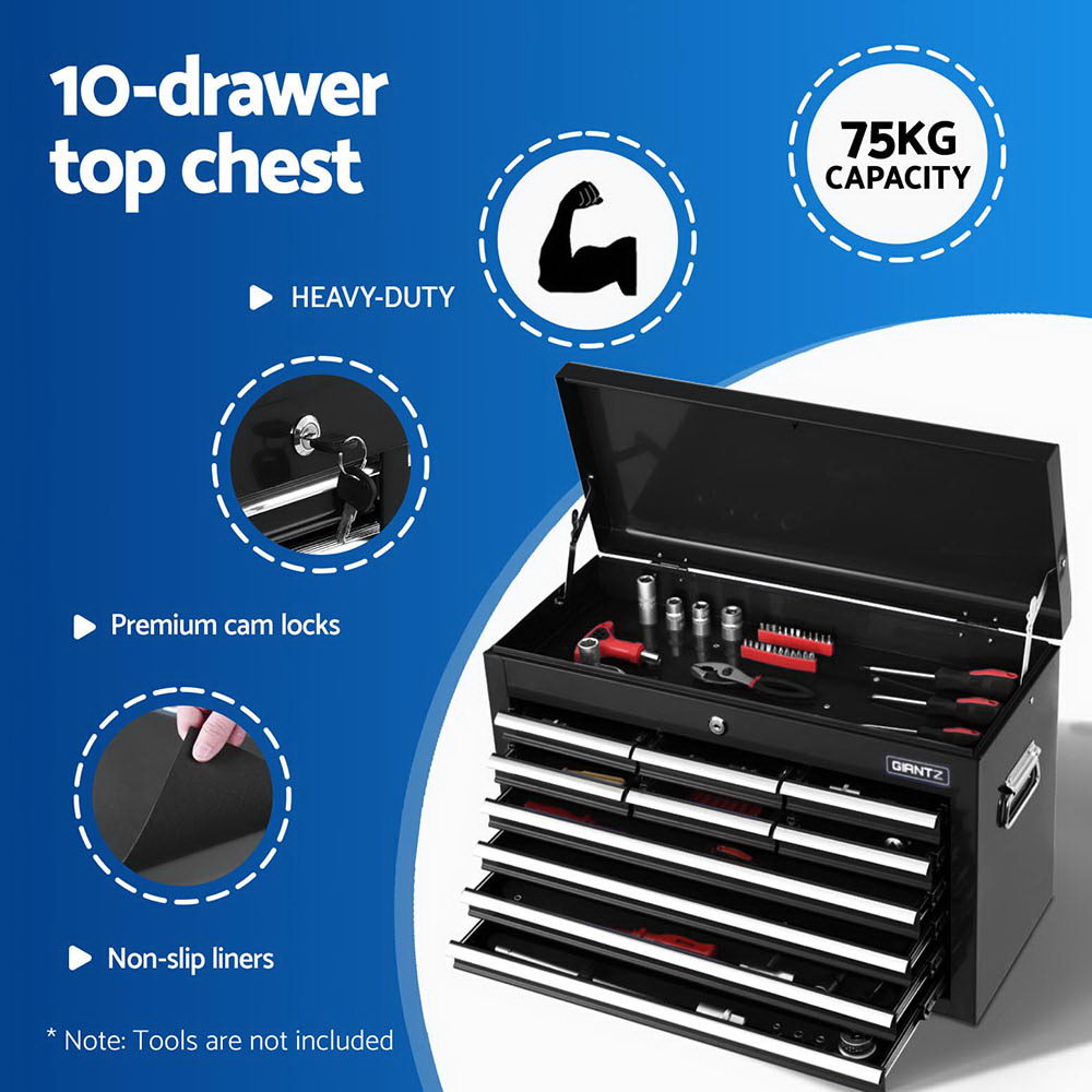 15-Drawer Tool Chest Trolley | 2-in-1 Toolbox Storage | Black