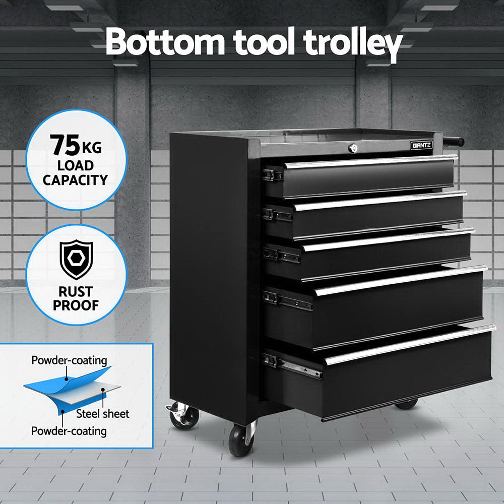 15-Drawer Tool Chest Trolley | 2-in-1 Toolbox Storage | Black