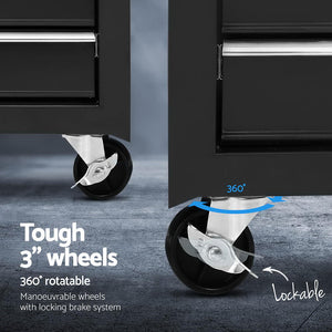 15-Drawer Tool Chest Trolley | 2-in-1 Toolbox Storage | Black