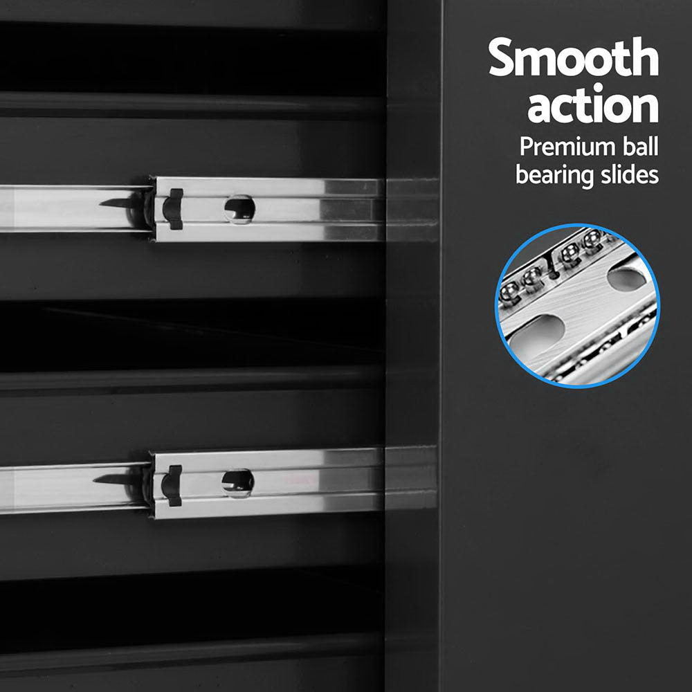 15-Drawer Tool Chest Trolley | 2-in-1 Toolbox Storage | Black