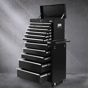 15-Drawer Tool Chest Trolley | 2-in-1 Toolbox Storage | Black