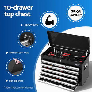 15-Drawer Tool Chest Trolley | 2-in-1 Rolling Toolbox | Black & Grey
