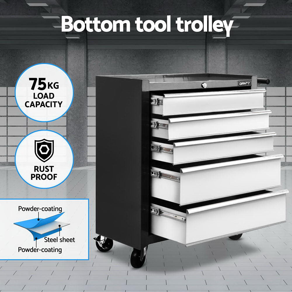 15-Drawer Tool Chest Trolley | 2-in-1 Rolling Toolbox | Black & Grey