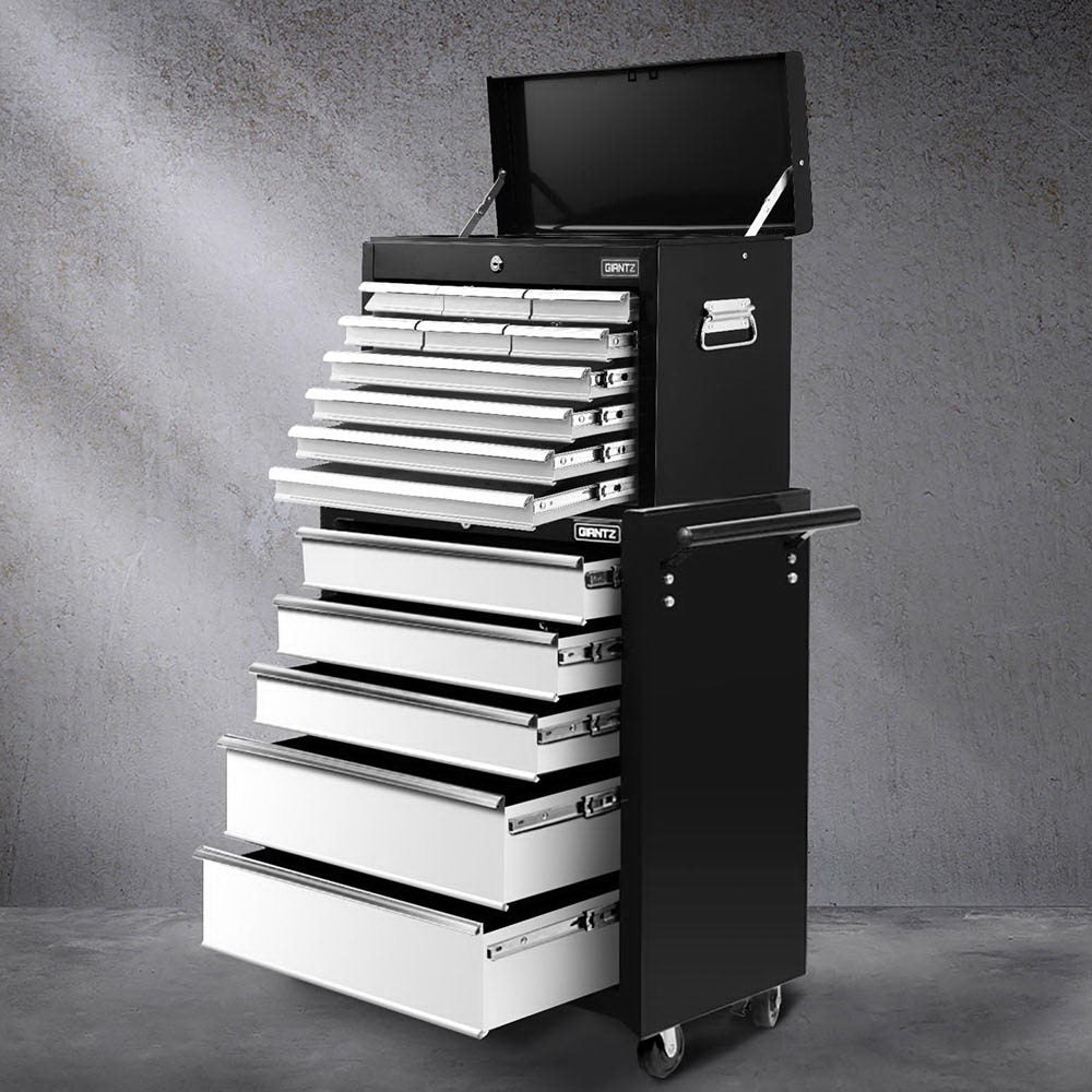 15-Drawer Tool Chest Trolley | 2-in-1 Rolling Toolbox | Black & Grey