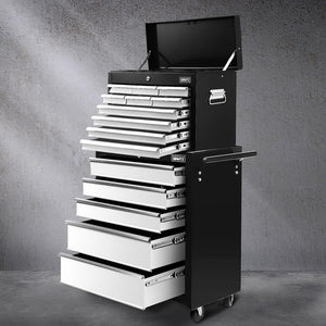 15-Drawer Tool Chest Trolley | 2-in-1 Rolling Toolbox | Black & Grey