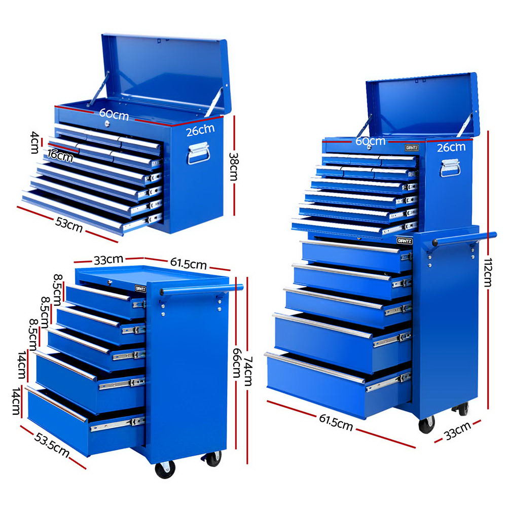 15-Drawer Tool Chest Trolley | 2-in-1 Garage Storage | Blue