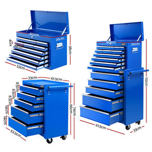 15-Drawer Tool Chest Trolley | 2-in-1 Garage Storage | Blue