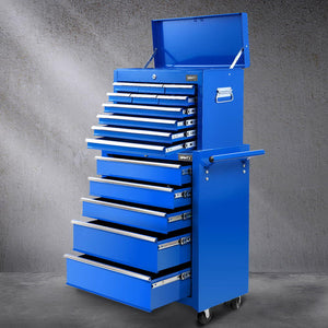 15-Drawer Tool Chest Trolley | 2-in-1 Garage Storage | Blue