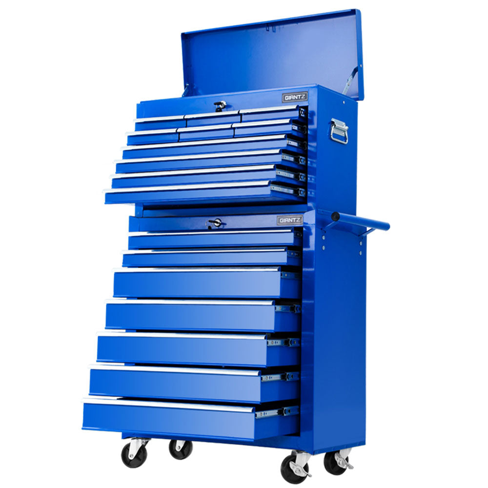 Tool Box Cabinet Chest | 17 Drawer Trolley | Garage Storage Box | Blue