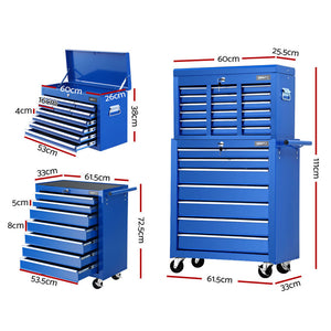 Tool Box Cabinet Chest | 17 Drawer Trolley | Garage Storage Box | Blue