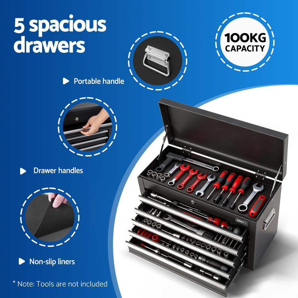 Tool Chest | 5 Drawer Lockable Cabinet | Garage Storage | Black