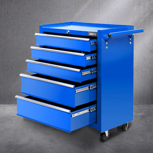 Tool Box Cabinet Chest | 5 Drawer Trolley | Garage Storage Toolbox | Blue