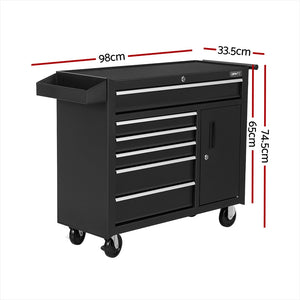 6 Drawer Tool Box Chest Cabinet | Toolbox Storage Garage Organiser Wheels