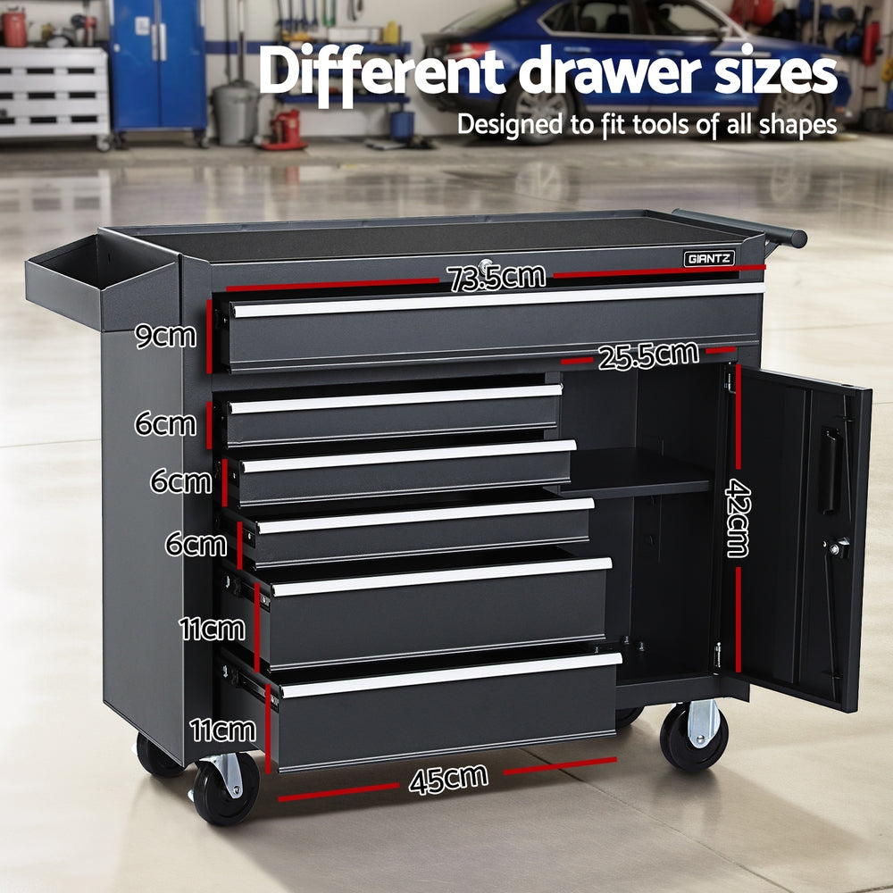 6 Drawer Tool Box Chest Cabinet | Toolbox Storage Garage Organiser Wheels