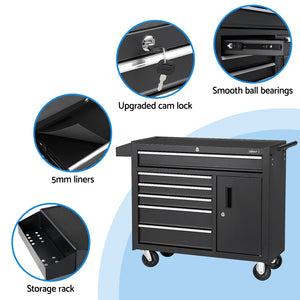6 Drawer Tool Box Chest Cabinet | Toolbox Storage Garage Organiser Wheels