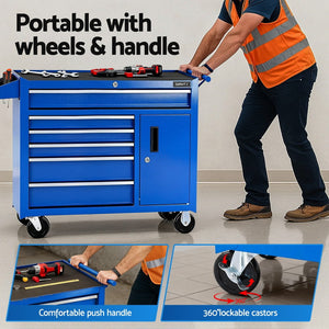 Tool Chest Trolley | 6 Drawer Rolling Cabinet | Wheels | Storage Organiser