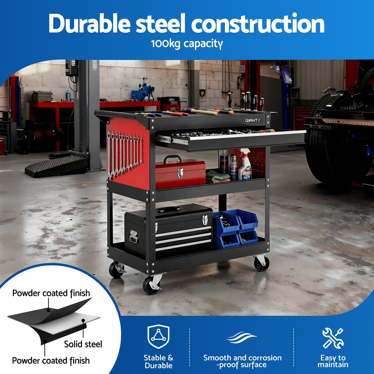 Tool Trolley Cart | Rolling Cabinet | Workshop Storage Drawers