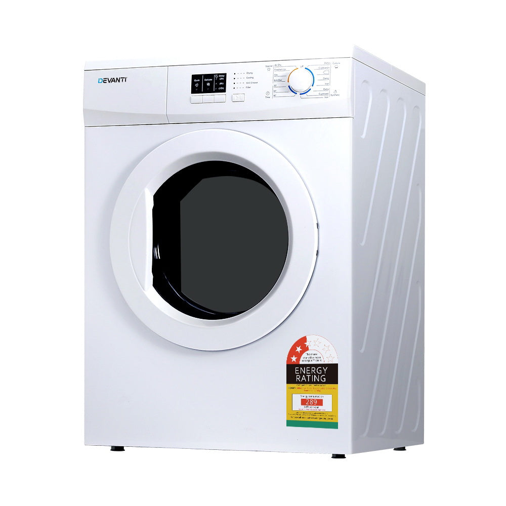 Devanti Vented Tumble Dryer | 7kg Capacity | White | Freestanding Electric Dryer