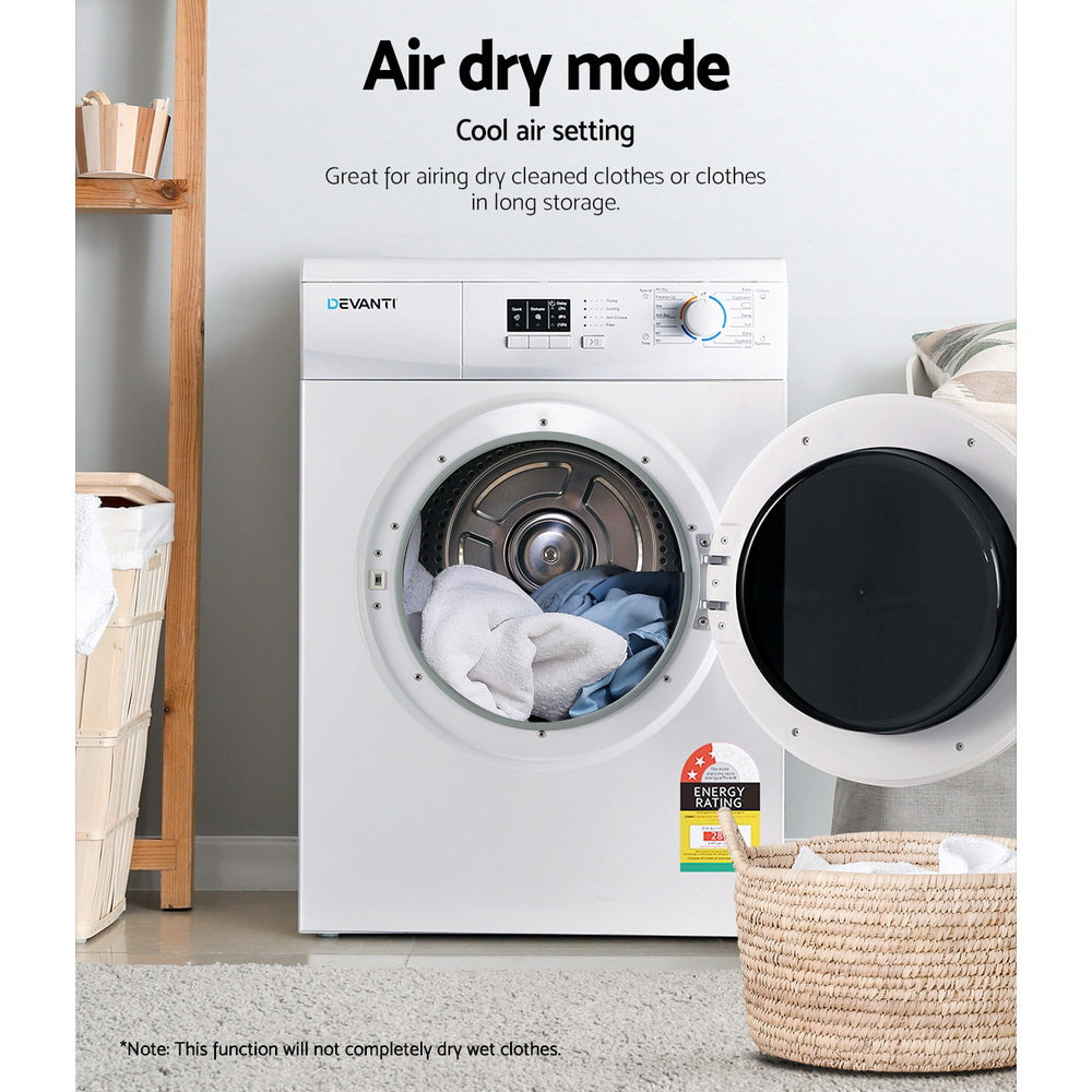 Devanti Vented Tumble Dryer | 7kg Capacity | White | Freestanding Electric Dryer