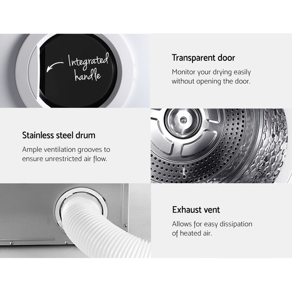 Devanti Vented Tumble Dryer | 7kg Capacity | White | Freestanding Electric Dryer