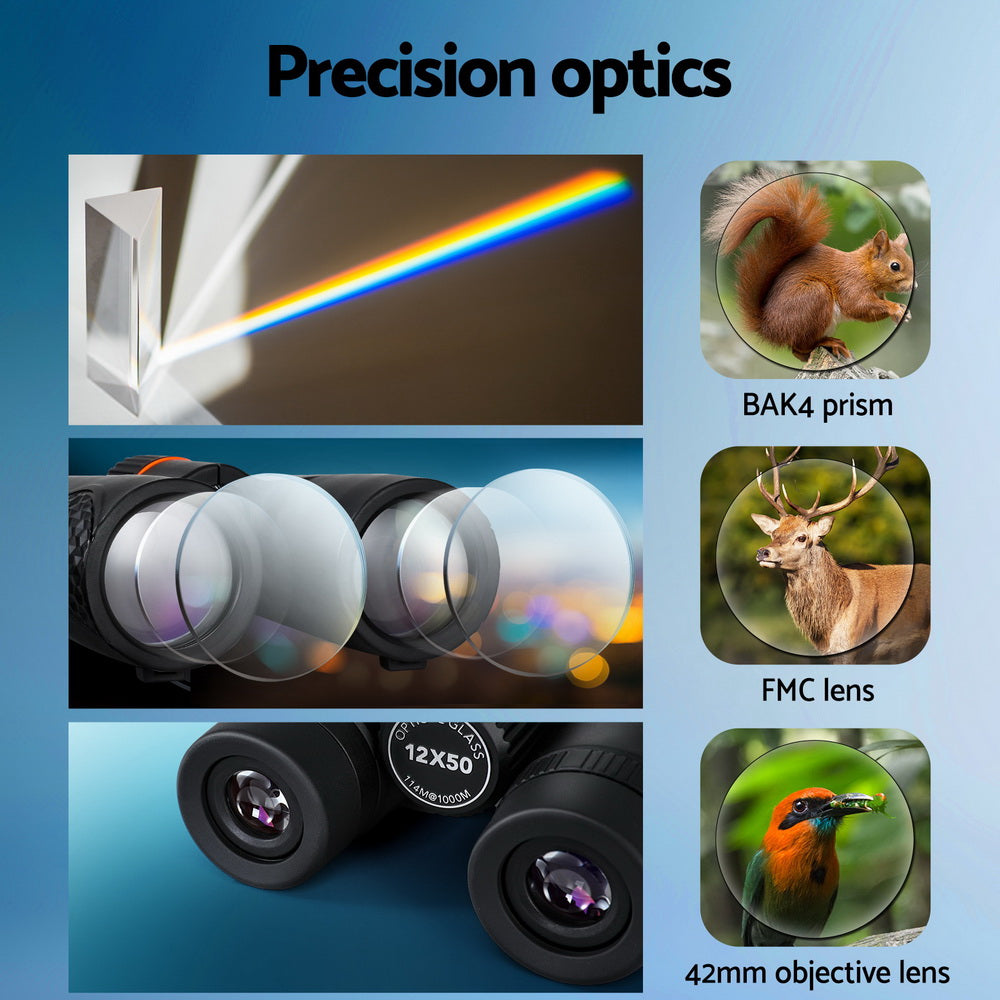 12x50 HD Zoom Optical Binoculars | Portable for Camping & Live Concerts