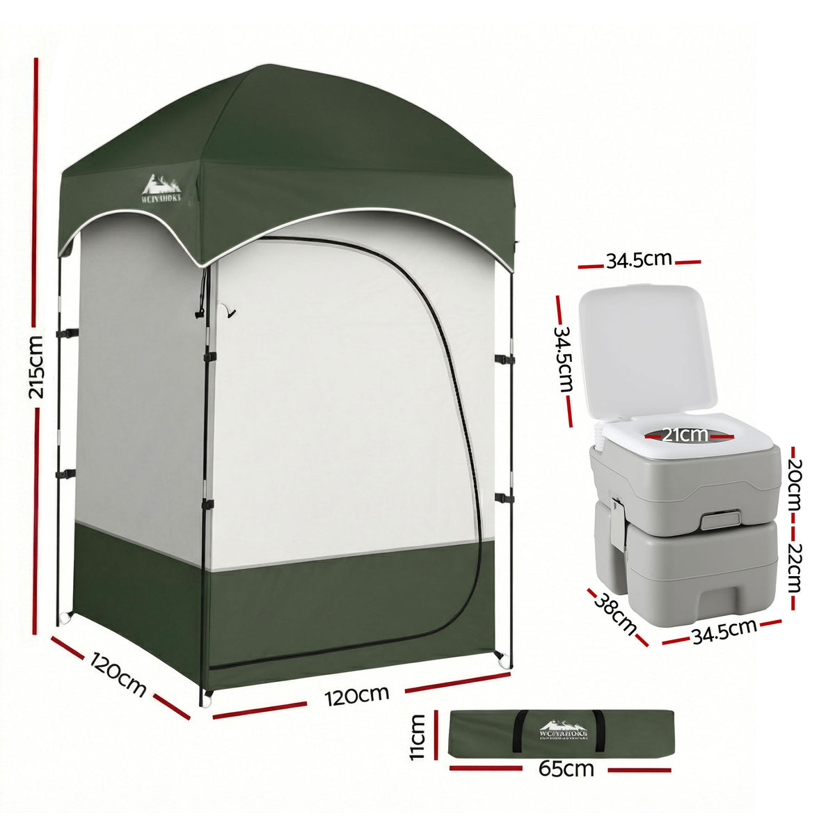 Portable Camping Toilet Set | 20L Toilet | Shower Tent Changing Room