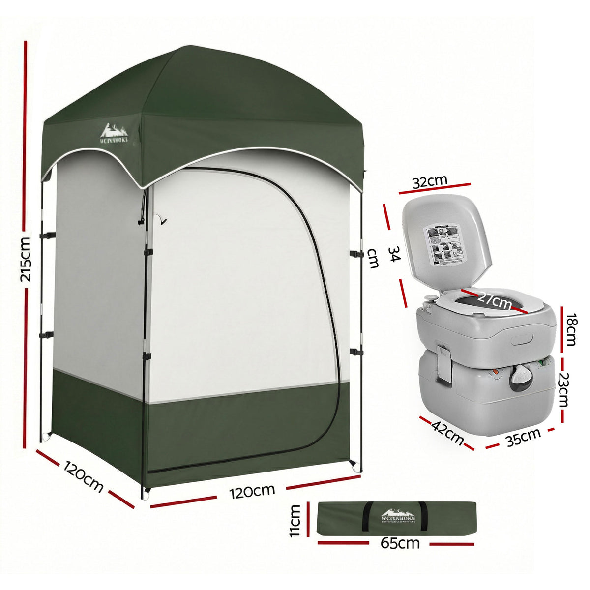 Portable Camping Toilet Set | 22L Toilet | Shower Tent Changing Room